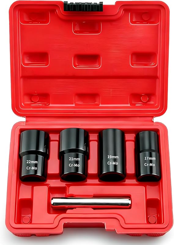 5 PCS 1/2 Twist Socket Set, 6-Point Sockets Nut and Bolt Extractor Tool Kit,Bolt & Stripped Lug Nut Remover Socket Tool for Damaged(17 mm, 19 mm, 21 mm, 22 mm)