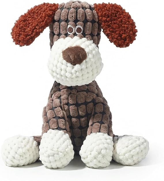 Speedy Panther Plush Poodle Dog Squeaky Toy, Interactive Soft Chew Toy for Small Medium Dogs, Brown and White, Training Play Pet Toy