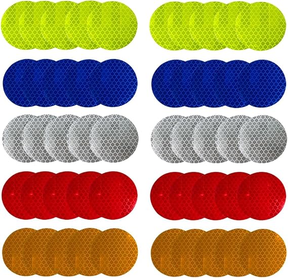 50Pcs Warning Reflective Stickers, Reflective Decals Waterproof Reflector Tapes Safety Stickers Night Visibility Adhesive Stickers for Motorcycle Bicycle Car (Round)