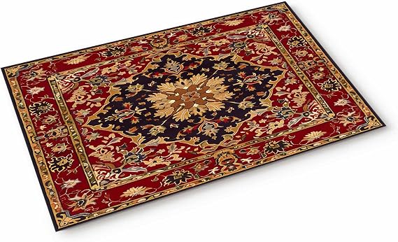 Red Medallion Floral Front Door Mat for Indoor Entrance 16x24 Inche, Retro Traditional Oriental Boho Tribal Absorbent Doormat for Bathroom/Garage/Kitchen/Entry/Back, Washable
