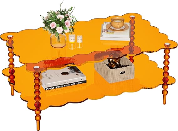 Acrylic Coffee Table 2-Tier with Storage(Orange,37.8×23.6×15.7in)