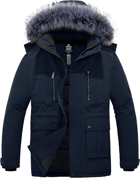 wantdo Men's Puffer Jacket Thick Winter Coat Warm Parka Outerwear with Hood
