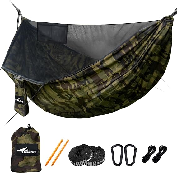 Camping Hammock with Mosquito Net and Ridge Rope, 2 Person Extra Large