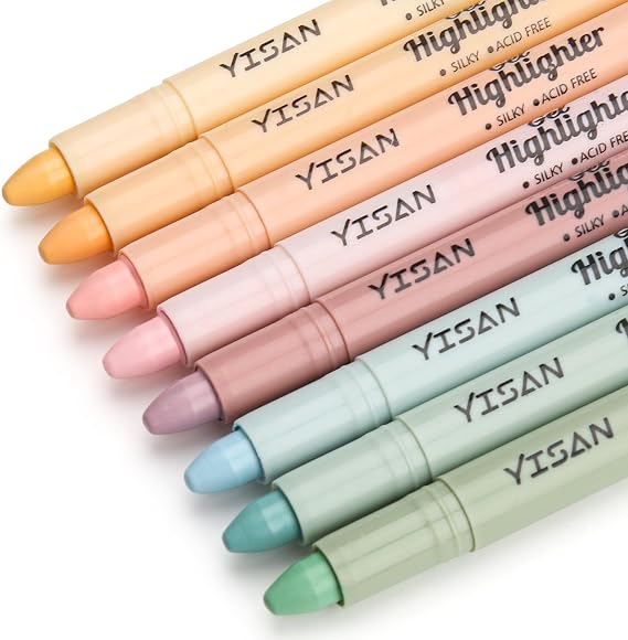 YISAN Bible Highlighter, Dry Highlighter,No Bleed Wax Highlighters | 8 Aesthetic Colors,70627