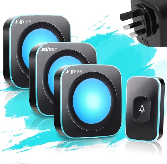 Wireless Doorbell 1200Ft Waterproof Door Bells for Home Plug in doorbell for Hearing Impaired Deaf Doorbell (1 Button & 3 Receivers)