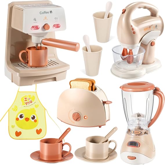 Educational Kitchen Toy Set for Kids, Role Play Coffee machine, Toaster, Blender & Mixer, Interactive Toy for 3+ Year Olds, Birthday Gift for Girls & Boys