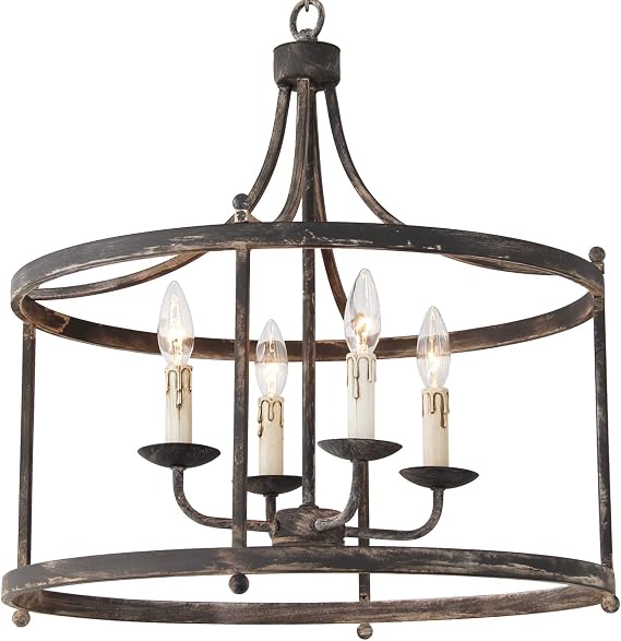 20 Inch Wide Savannah Estate Iron Pendant Light Round Metal Rustic Chandelier Lighting Light Farmhouse Foyer Dining Room or Kitchen