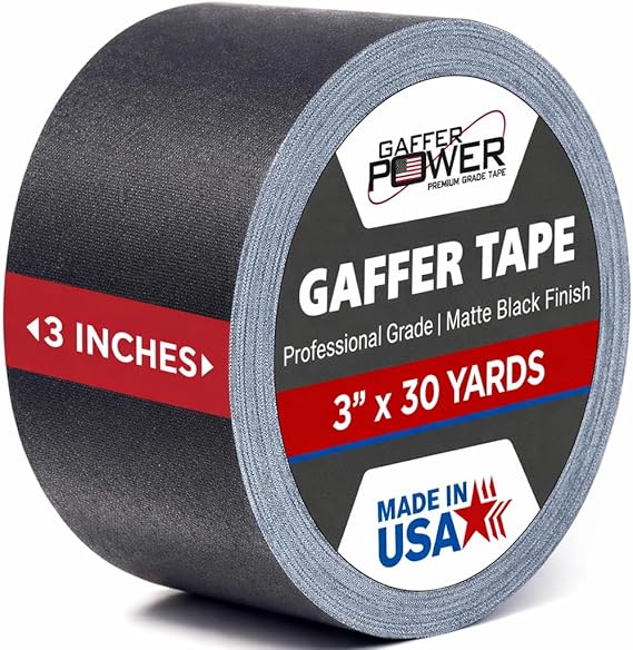 Gaffer Power Black Gaffer Tape 3 x 30 Yards Pro Grade, No Residue, Non-Reflective Matte Cloth Tape for Stage, Photography, Film & Cable Management (Made in USA)