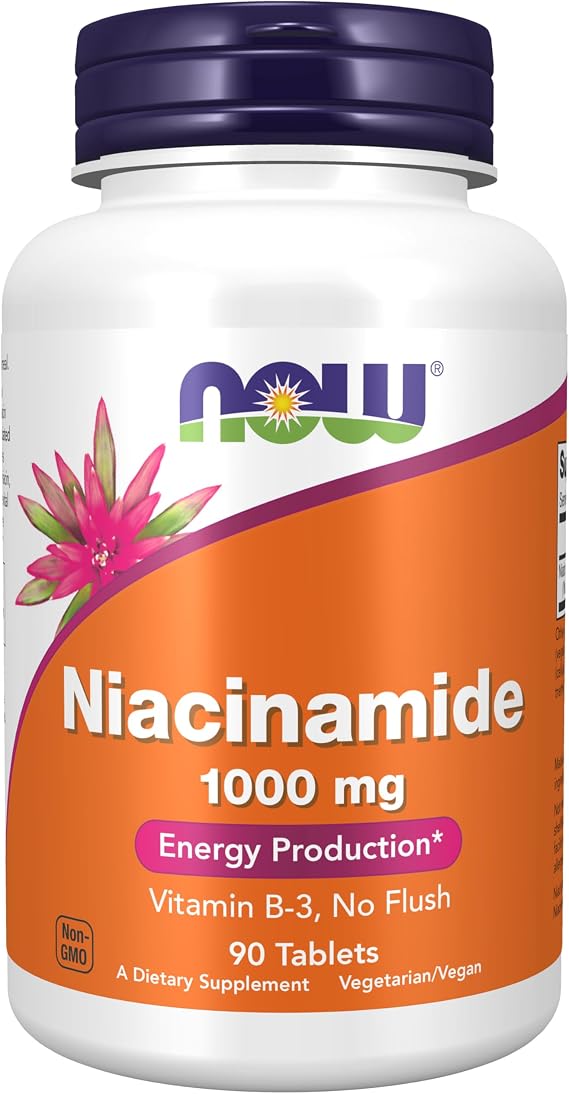Now Foods Supplements, Niacinamide (Vitamin B-3) 1000 mg, Energy Production*, 90 Tablets, White, Off-White
