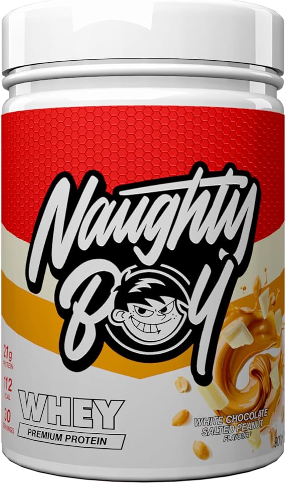 Naughty Boy Advanced Whey Protein Powder, 22g Protein, Low Sugar, Easy Mixing Recovery Shake, 900g, 30 Servings, White Chocolate Salted Peanut
