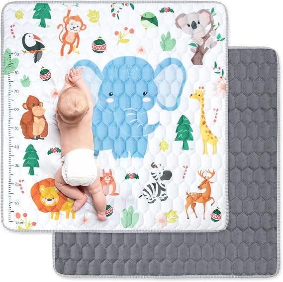 Baby Play Mat, Foldable Kids Playmat, Cotton Baby Play Mats for Floor, 127x127cm Soft Baby Crawling Mat Pollution-Free, Non-Slip Baby Activity Play Mat for Toddlers 1 2 3 Years Old, Animal