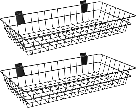 2 Pack Extra Large Slatwall Baskets, 24" x 12" x 4" Slatwall Panel Hanging Wire Basket for PVC Slatwall Ventilated Metal Slat Wall Storage Display Basket for Kitchen,Home Supplies (2, 24" x 12" x 4")