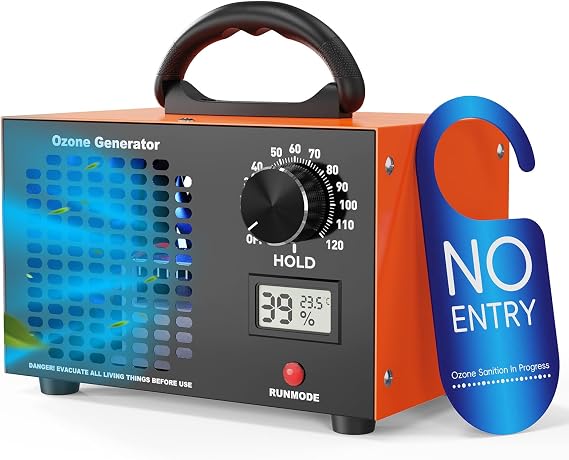 Ozone Generator - 120,000 mg/h Ozone Machine with 120Min Timer, Temperature and Humidity Display, Suitable for 500㎡, Odor Eliminator Air Purifier for Car, Home, Pet, Cooking, Smoke, Kitchen, Hotel