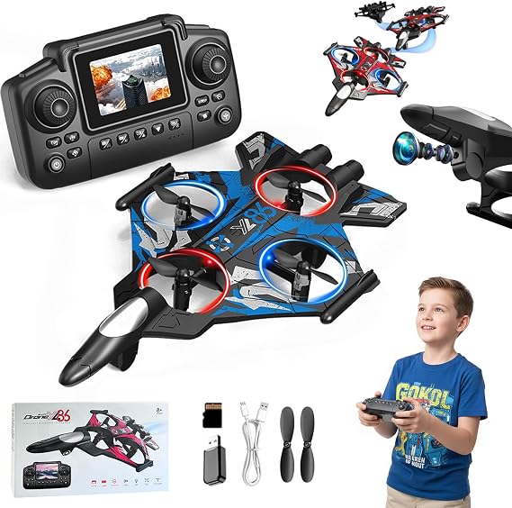 RC Plane,RC Fighter Jet Plane with Camera and Screen for Adults & Kids, Remote Control Stunt Airplane w/ 360 Flips, Altitude Hold, One-Key Takeoff & LED Lights, EVA Foam Glider Toy for Kids 8-12