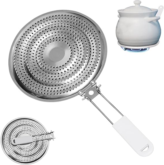 Stainless Steel Double Heat Diffuser for Gas & Electric Stove- Even Heat Distribution Induction Cooktop Adapter Plate- Food Warmer Simmer Plate with Flame Guard, Cool-Touch Handle