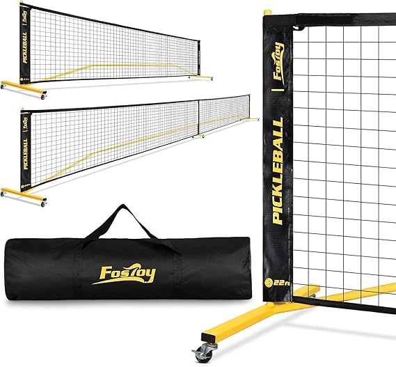 Fostoy Portable Pickleball Net Set with Wheels, 22 FT & Half Court 11 FT