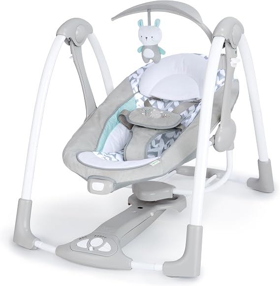 Ingenuity ConvertMe 2'si 1 Arada Kompakt Taşınabilir Bebek Salıncağı ve Bebek Koltuğu, Akülü Titreşimler, Otomatik Sallanma, Doğa Sesleri - 9 kg'a kadar