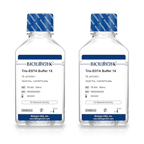 TE Buffer (1X), pH 8.0, 10mM Tris & 1mM EDTA, Ready-to-Use Molecular Biology Buffer for DNA Dissolution, Dilution, Elution and Storage, RNase-Free, DNase-Free, 500mL2 Bottles