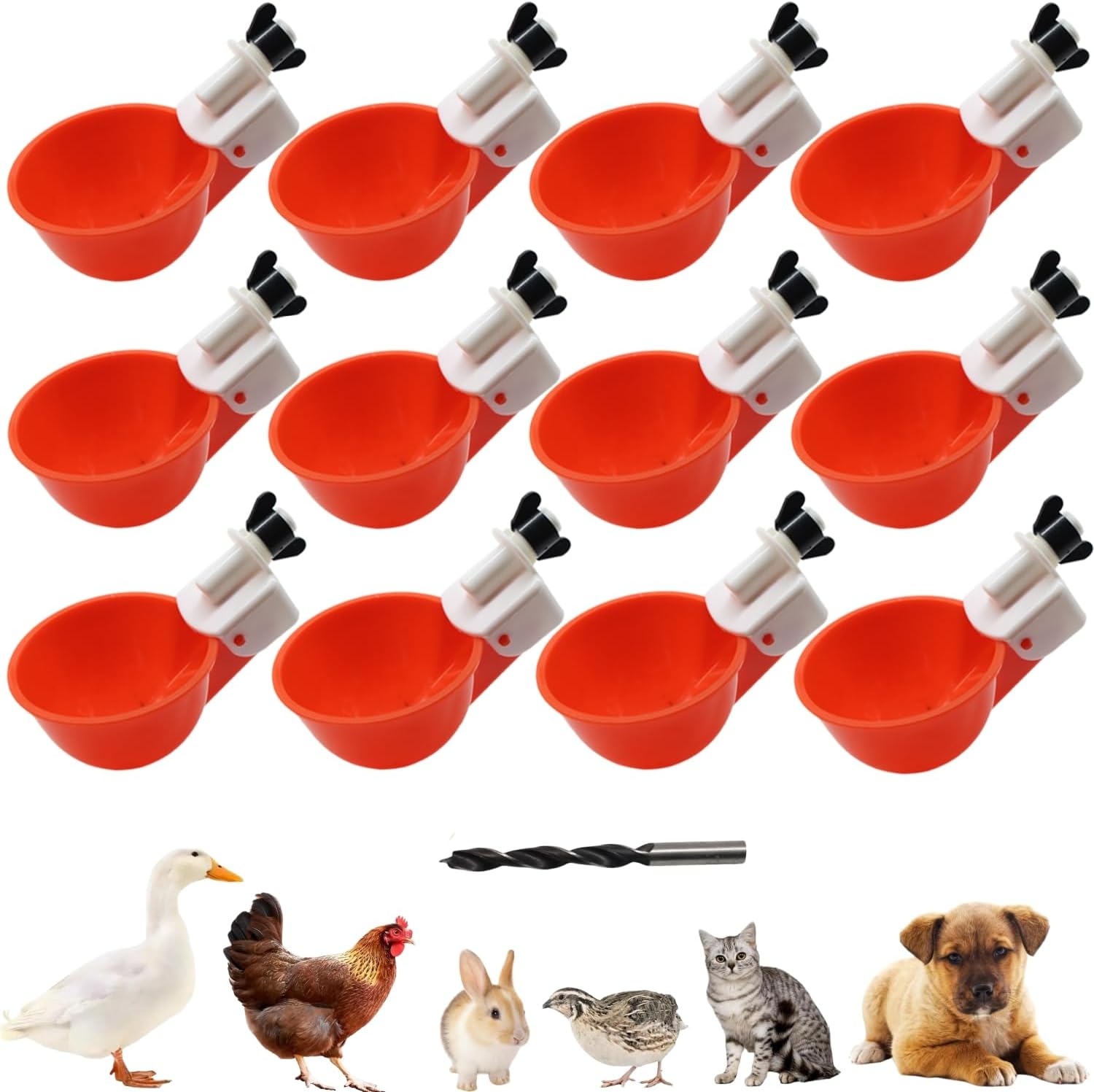 Chicken Waterer Cups, 24 Pack Poultry Water Feeder with Drill, Large Poultry Waterer Automatic Waterer for Chicken Coop, Duck, Chicks, Goose, Turkey, Bunny, Bird Red, 24 Pack