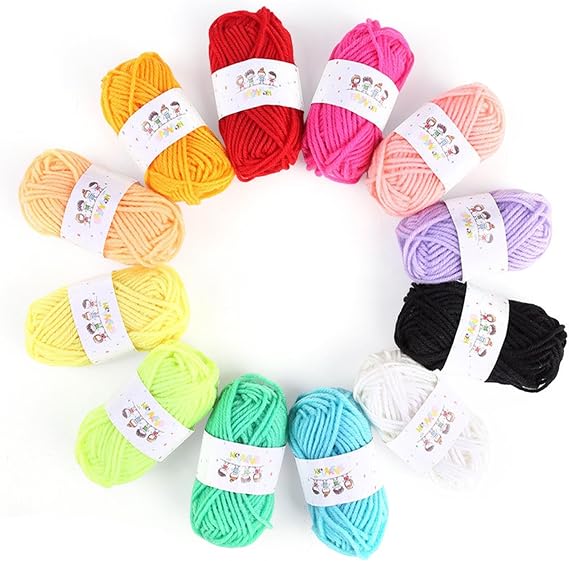 12Pcs 10g Acrylic Yarn Knitting Wool for Beginners, Kids Crafts, Soft, Durable Crochet Yarn