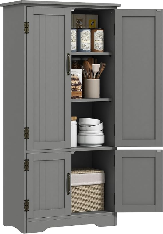 HOMCOM 48.5" Kitchen Pantry Cabinet, Kitchen Pantry Storage Cabinet, Gray