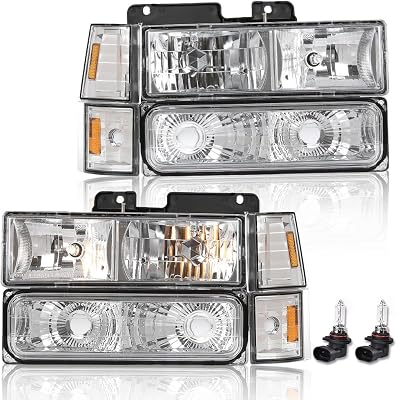 LQI Headlight Assembly Compatible with GMC Sierra CK Yukon 1500 2500 1994-1998 Fit Chevy CK C10 Suburban Chrome Bumper Signal Corner Lights Lamps