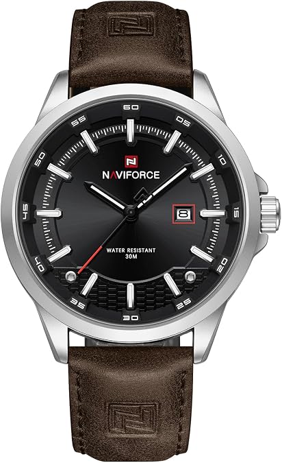 NAVIFORCE Mens Minimalist Waterproof Quartz Leather Strap Watches with Auto Date