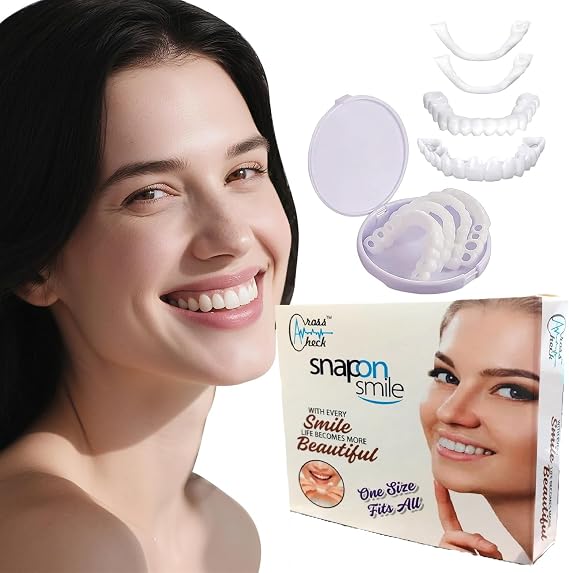 Snapon Smile Moldable Fake Teeth Covers (Upper & Lower) Veneer for Men & Women - Comfort Fit Natural Shade Clip on False Teeth