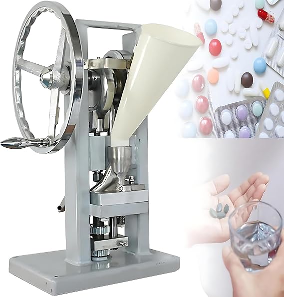 Lab Use Manual Tablet Press, Hand-Crank Powder Tablet Machine 0-2000 Pieces/Hour, Candy Sugar Pill Tablet Press Machine, 0-6mm Thickness Adjustable, Home Kitchen Press Tool Device