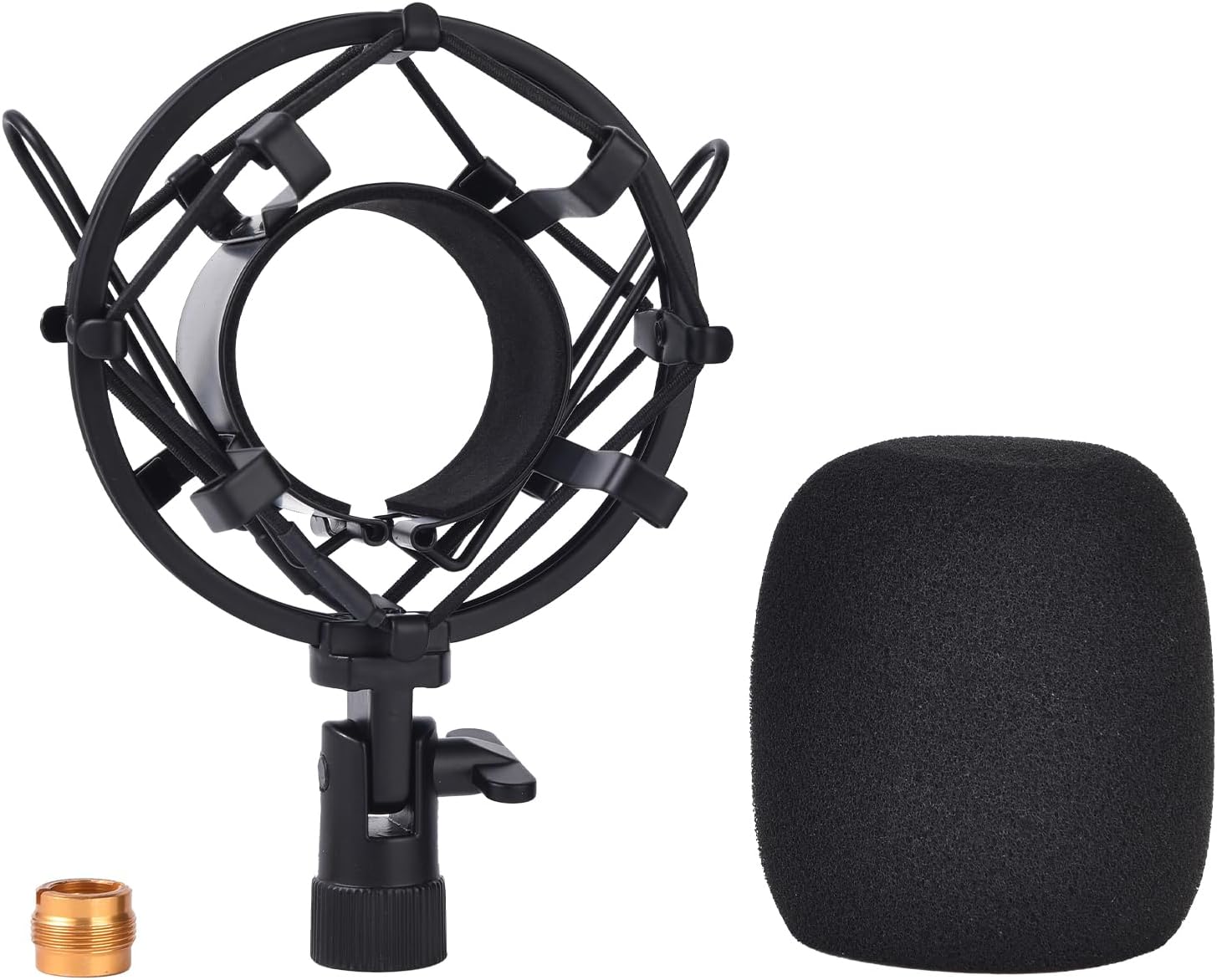 Universal Microphone Shock Metal Mount, Mic Clip Holder Stand with Windshield for Condenser Microphones 47-53 Mm - All-Metal, Sturdy Recording Stand - Black
