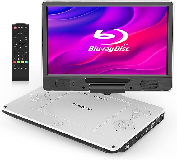 FANGOR Portable Blu-ray Player, 11.4 Inch HDMI Output, 270 Degree Rotation TFT LCD, CPRM, 3 Hours Continuous Playback, Car Mount, White | 1024*600高解像度液晶　ドルビーサウンド対応デュアルスピーカー　BDリージョンA/全域DVD/USB・SDカード拡張対応　ラストメモリー/イヤホン端子搭載 日本語説明書付き