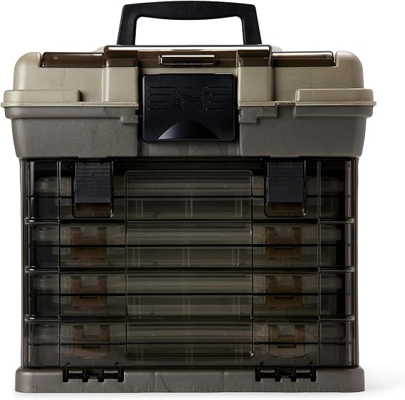 Plano Guide Series StowAway 4-By Rack System Tackle Box, Holds 4 3700 Utility Tackle Boxes, Quick-Access Top Storage with DuraView Lid, Durable Construction, Flexible, Adaptable Fishing Box