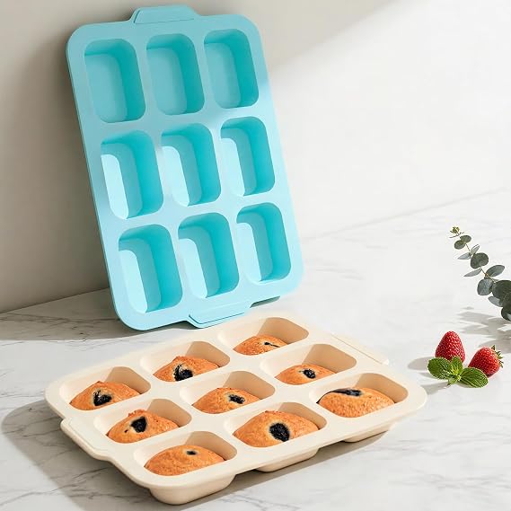 Mini Loaf Tins with Frame: Silicone Brownie Bread Tin for Baking Mould Oven | 9-Cavities Nonstick with Metal Frame - Mini Bread Baking Tray for Baking Bread Stick Cornbread Mould - Healthy Bakers Lovers