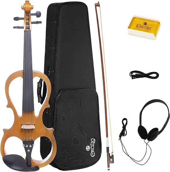 Cecilio 4/4 Electric Silent Violin Set, Solid Maple, Ebony Fittings, Yellow