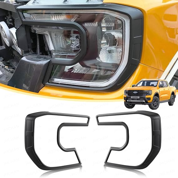 Head Light Guards for Ford Ranger Wildtrak Platinum Accessories | 2023-2026 T9 Front Light Brow Bezel Cover Surround Garnish Trims, MK8 Ranger Accessories Matte Black