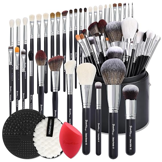 Bueart Design 34Pcs PRO Makeup Brushes Set Real Goat Hair Horse (Black)