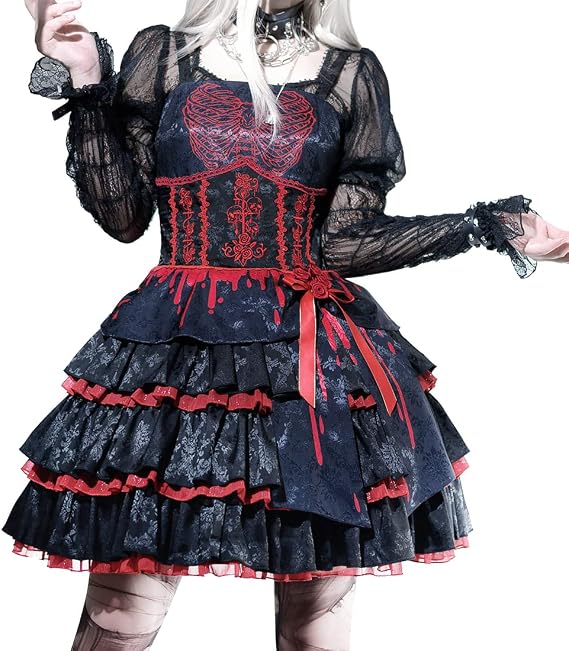 Halloween Gothic Punk Diablo Weekend Dance Party Dress Embroidery Dress Costume
