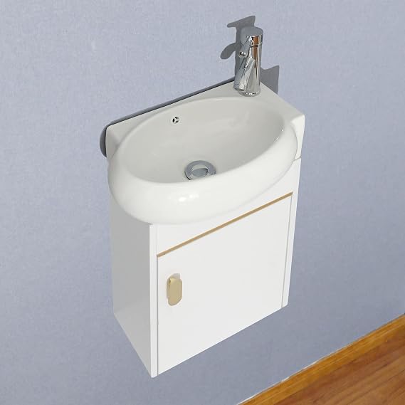 Modern Small Bathroom Vanity Set for Saving Space Wall Mounted Bathroom Cabinet Combo Drain Include