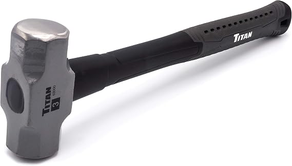 Titan 63000 3lb Sledge Hammer, Forged Steel Head, Overstrike Protection, Sledgehammer with 16" Shock Absorbing Fiberglass Handle with Textured Grip