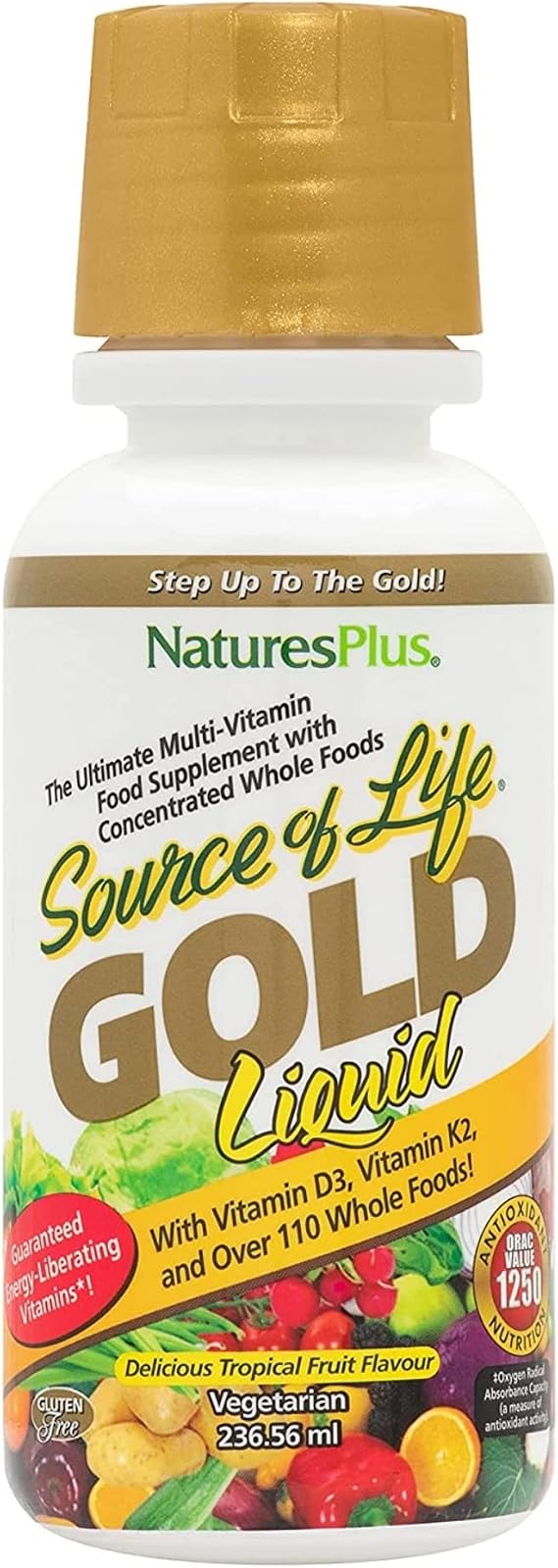 NaturesPlus Source of Life GOLD Multivitamin Liquid - 8 oz - With Vitamins D3, B12 & K2 - Blood, Bone & Immune Support - Vegetarian & Gluten Free - 8 Servings