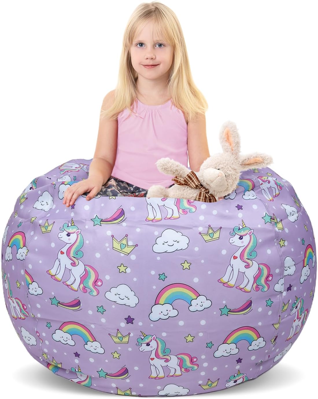 Unicorn Large Bean Bag Chair for Kids-Cover Only-Stuffed Animal Storage Bean Bag for Girls Indoor Outdoor (No Filling)