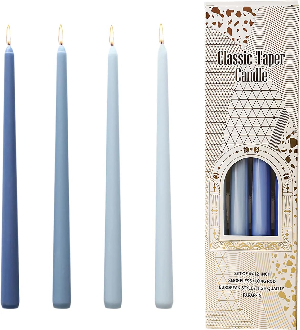 Blue Candles, 4 Pack, Ombre Taper Candles Long Burning, Smokeless Unscented Pillar Candles, Long Lasting Dinner Candles, Clean Material, Fits Most Candle Holders for Restaurant Home Christmas