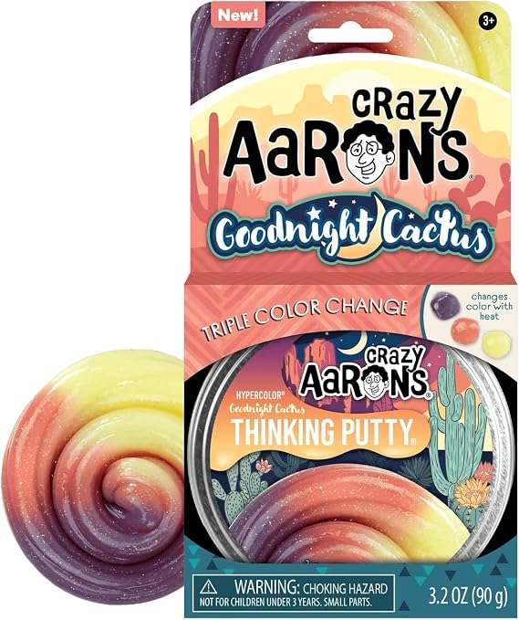 Crazy Aaron's Thinking Putty - Goodnight Cactus - Multi-Color Sensory Putty for Kids and Grown ups in a 4" Tin - Creative and Endless Fun, Stress Relief Therapy Toys, Never Dries Out