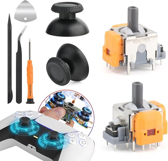 2 Pieces for PS5 Hall Effect Joystick Compatible with Play Station 5 PS5 Joystick 3D Analog Sensor Stick with 2 Pieces Thumb Cap Thumbstick Repair Kit Replacement