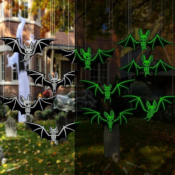 10 Pcs Halloween Decorations Outdoor Bats Hanging Halloween Decoration Scary Glow in The Dark Wall Bats Hollowing Decoration Outdoor Halloween Holiday Decor for Porch Yard Lawn Outside Indoor Tree