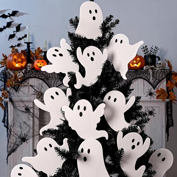 Bunny Chorus Halloween Decorations Indoor: 12pcs Large White Spooky Ghosts Halloween Tree Picks, Cute Trick or Treat Ghost Picks Ornaments for Tree Topper Kids Home School Office Table Vase Decor