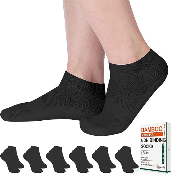Bulinlulu Diabetic Socks for Women Men Size 9-11, 6 Pairs Low Cut Non Binding Diabetic Socks for Women