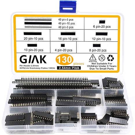 GIAK 130Pcs 2.54mm Pin Header Connector Male and Female Breakaway PCB Board 40Pin for Arduino Prototype Shield