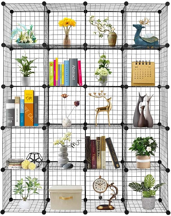 Wire Cube Storage, 20-Cube Storage Organizer Metal, C Grids Storage Bins Shelving, Modular Bookshelf Shelf, Closet Cabinet Ideal for Bedroom, Office,47 x 14 x 70''H, Black