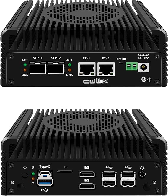 CWWK N150 Mini PC Firewall Appliance 2 x 10GbE SFP+ Mini Computer with 2 x i226-V 2.5GbE LAN S2 OPNsense Micro PC DDR5 8GB RAM 128GB NVMe SSD USB-C TF Dual 4K Display AES-NI